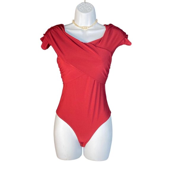 Windsor Red Off-Shoulder Bodysuit With Ruched Detail Size S - Picture 1 of 7